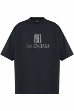 Balenciaga NAVY BLUE T-shirt with printed logo