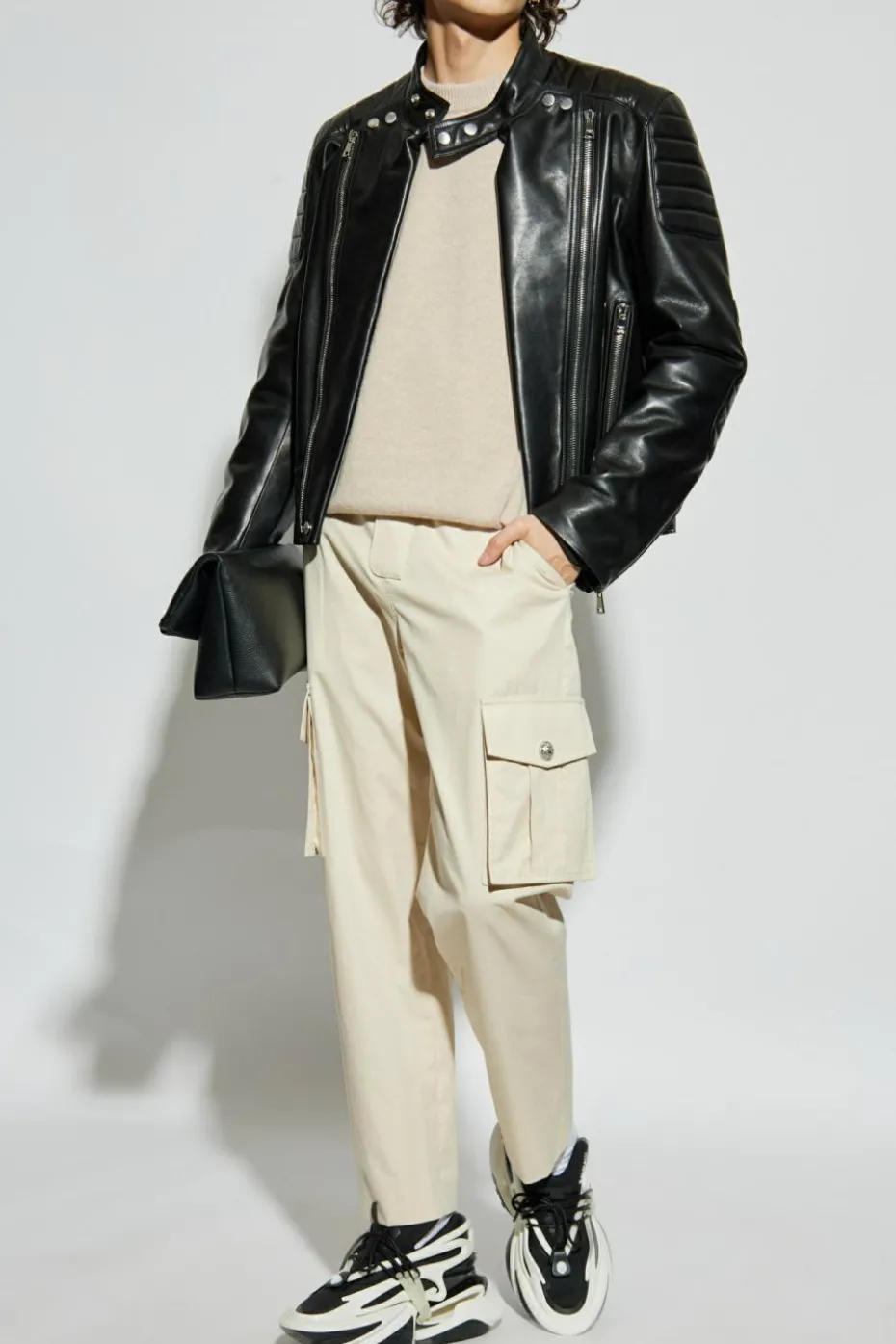 Balmain beige Sweater with snap fastening on the shoulder