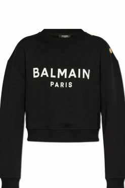 Balmain BLACK Cropped sweatshirt with printed logo