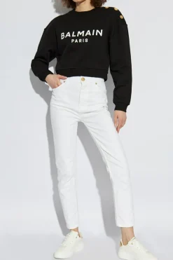 Balmain BLACK Cropped sweatshirt with printed logo