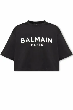 Balmain BLACK Cropped T-shirt with logo
