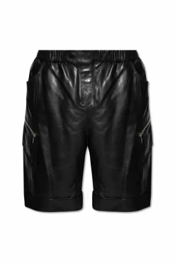 Balmain BLACK Leather `cargo` shorts