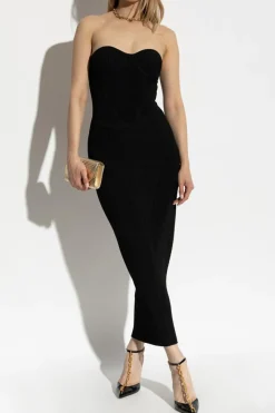 Balmain BLACK Ribbed off-shoulder dress