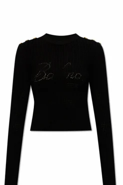 Balmain BLACK Ribbed sweater with logo
