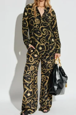 Balmain BLACK Silk trousers with print