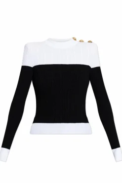 Balmain BLACK Sweater with decorative buttons on the shoulder