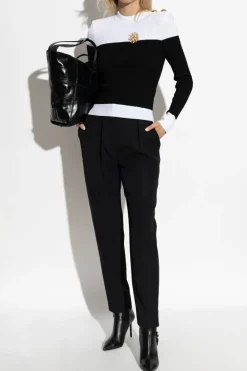 Balmain BLACK Sweater with decorative buttons on the shoulder
