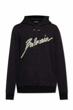 Balmain BLACK Sweatshirt with shimmering appliqués