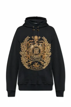 Balmain BLACK Sweatshirt with shimmering appliqués