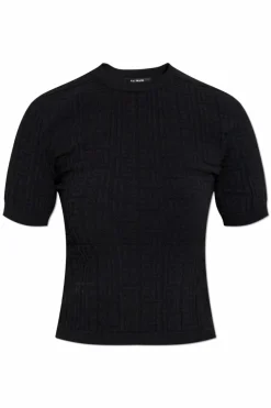 Balmain BLACK Top with a round neckline