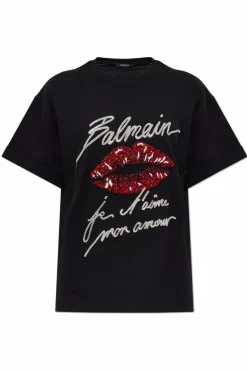 Balmain BLACK T-shirt with shimmering appliquƩs