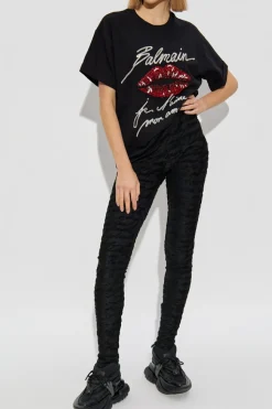 Balmain BLACK T-shirt with shimmering appliqués