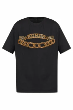 Balmain BLACK T-shirt with shimmering appliquƩs