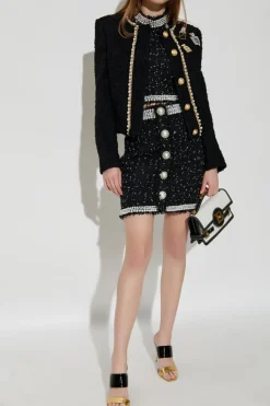 Balmain BLACK Tweed top with shimmering appliqués
