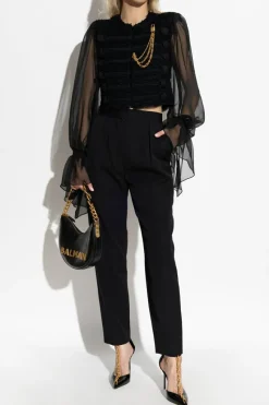 Balmain BLACK Wool trousers with pleats