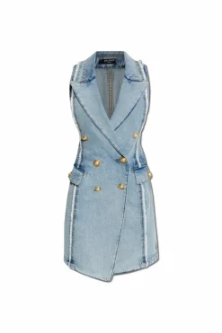 Balmain BLUE Denim dress with raw finish