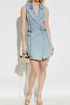 Balmain BLUE Denim dress with raw finish