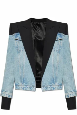 Balmain BLUE Denim jacket with wool inserts