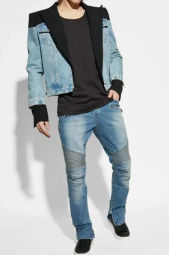 Balmain BLUE Denim jacket with wool inserts