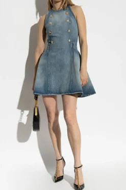 Balmain BLUE Sleeveless denim dress