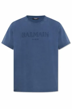 Balmain BLUE T-shirt with embroidered logo