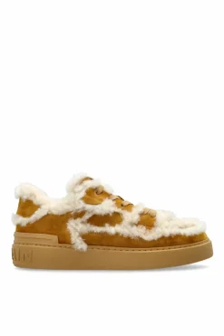 Balmain BROWN Sports shoes finished with fur