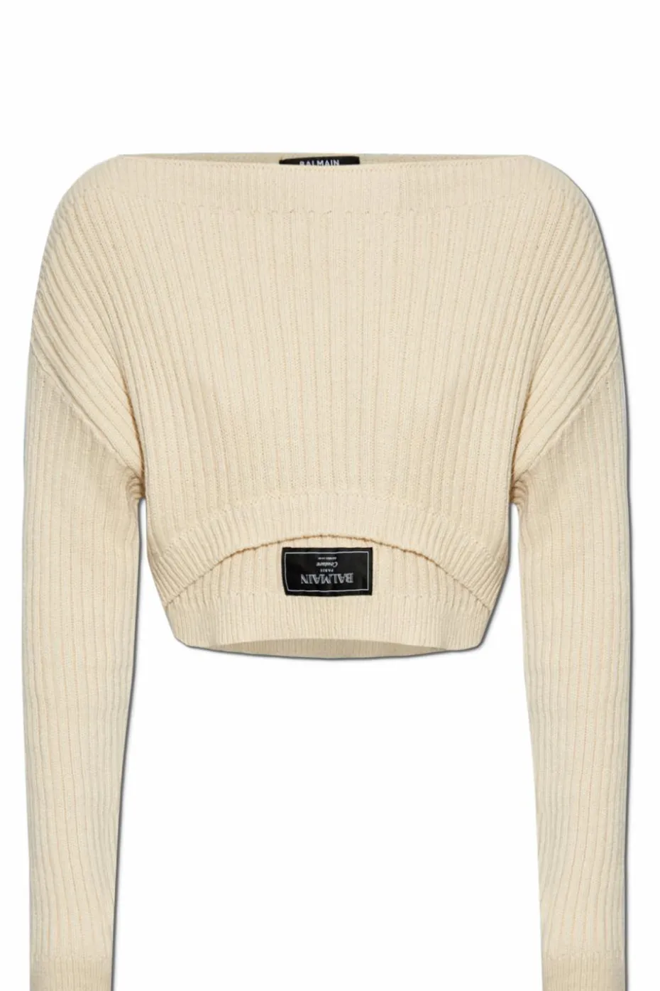 Balmain cream Short sweater with patch