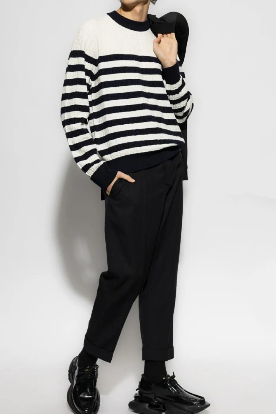 Balmain cream Sweater with striped pattern