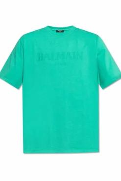 Balmain GREEN T-shirt with embroidered logo