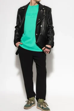 Balmain GREEN T-shirt with embroidered logo