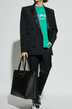 Balmain GREEN T-shirt with printed logo