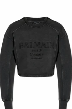 Balmain GREY Cropped sweatshirt with embroidered logo