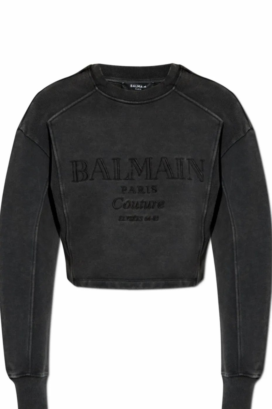 Balmain GREY Cropped sweatshirt with embroidered logo