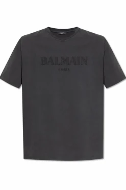 Balmain GREY T-shirt with embroidered logo