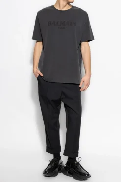 Balmain GREY T-shirt with embroidered logo