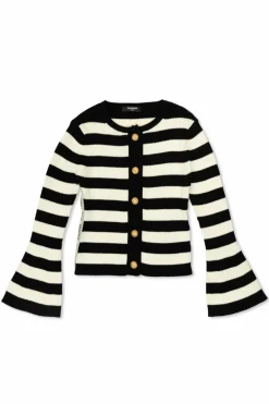 Balmain Kids BLACK Cardigan with striped pattern