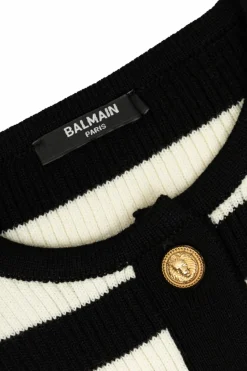 Balmain Kids BLACK Cardigan with striped pattern