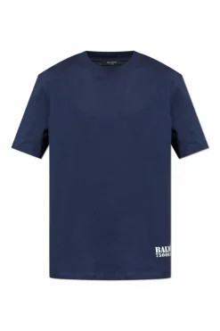 Balmain NAVY BLUE T-shirt with printed logo