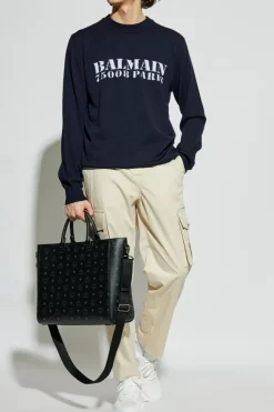 Balmain NAVY BLUE Wool sweater with logo