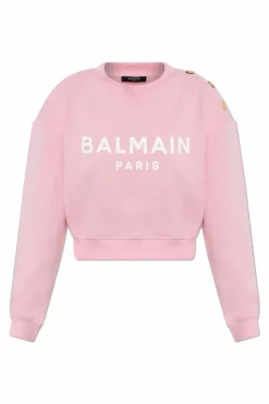 Balmain PINK Cropped sweatshirt with printed logo