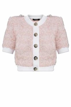 Balmain PINK Tweed cardigan with short sleeves