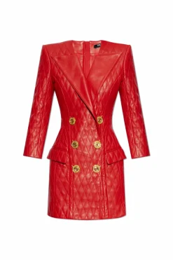 Balmain RED Leather dress with appliqués