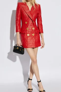 Balmain RED Leather dress with appliqués