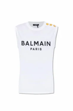 Balmain WHITE Sleeveless T-shirt with logo