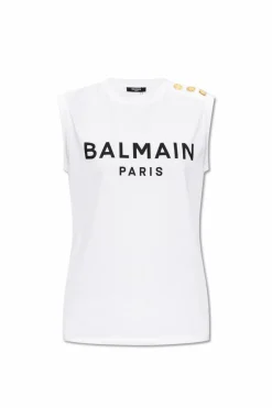 Balmain WHITE Sleeveless T-shirt with logo