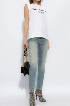 Balmain WHITE Sleeveless T-shirt with logo