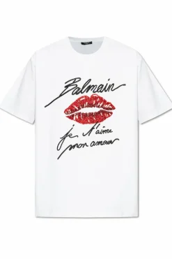 Balmain WHITE T-shirt with shimmering appliquƩs