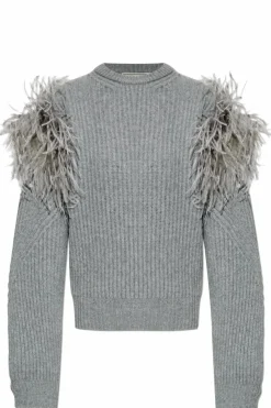 Blumarine GREY Sweater with ostrich feathers