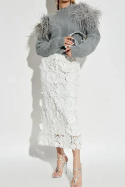 Blumarine GREY Sweater with ostrich feathers