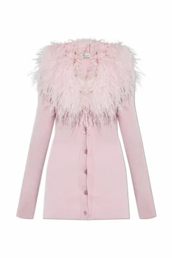 Blumarine PINK Cardigan with ostrich feathers